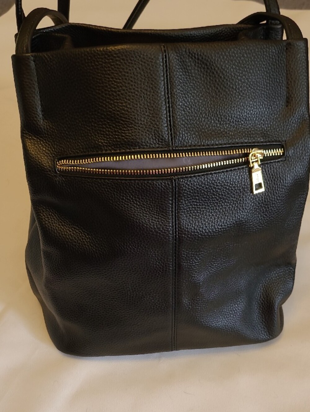 Classic Black Shoulder Bag with Gold Zipper Detail